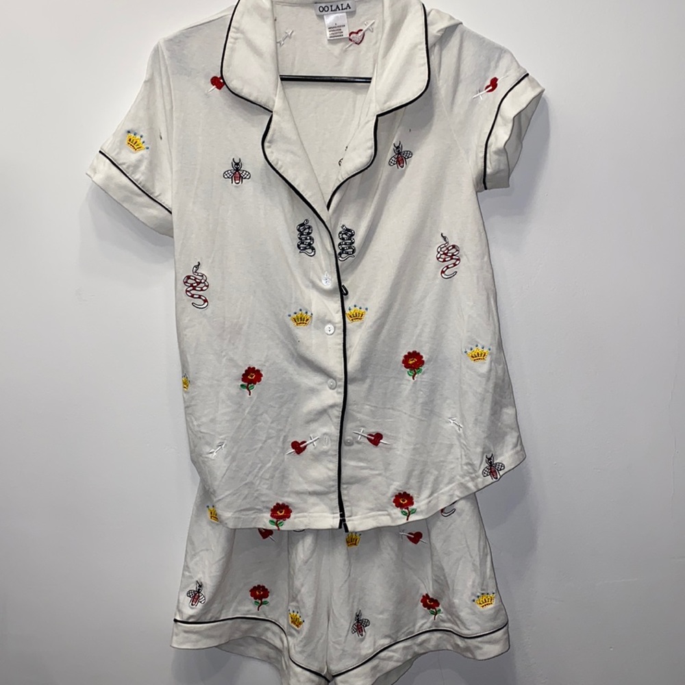 Pajama Set - Matching Shorts And Button Down Shor… - image 1